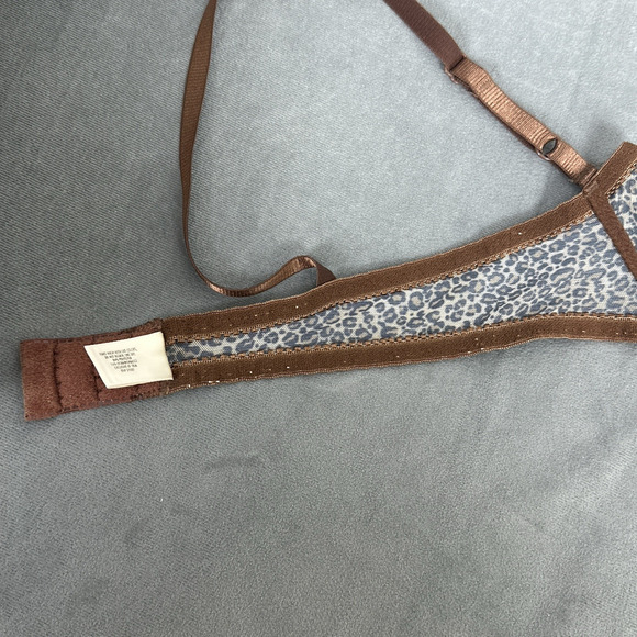 Express 32A Leopard Bra Vintage Y2K Mesh Sheer Underwire Semi-See Through - Picture 7 of 9